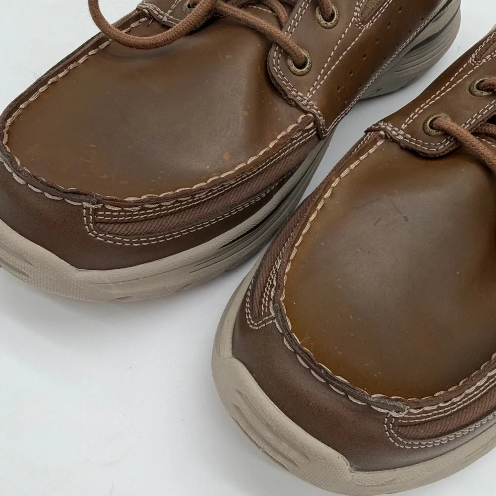 Skechers Mens Leather Relaxed Fit Air Cooled Memory Foam Size 12 USA 56296 Tan